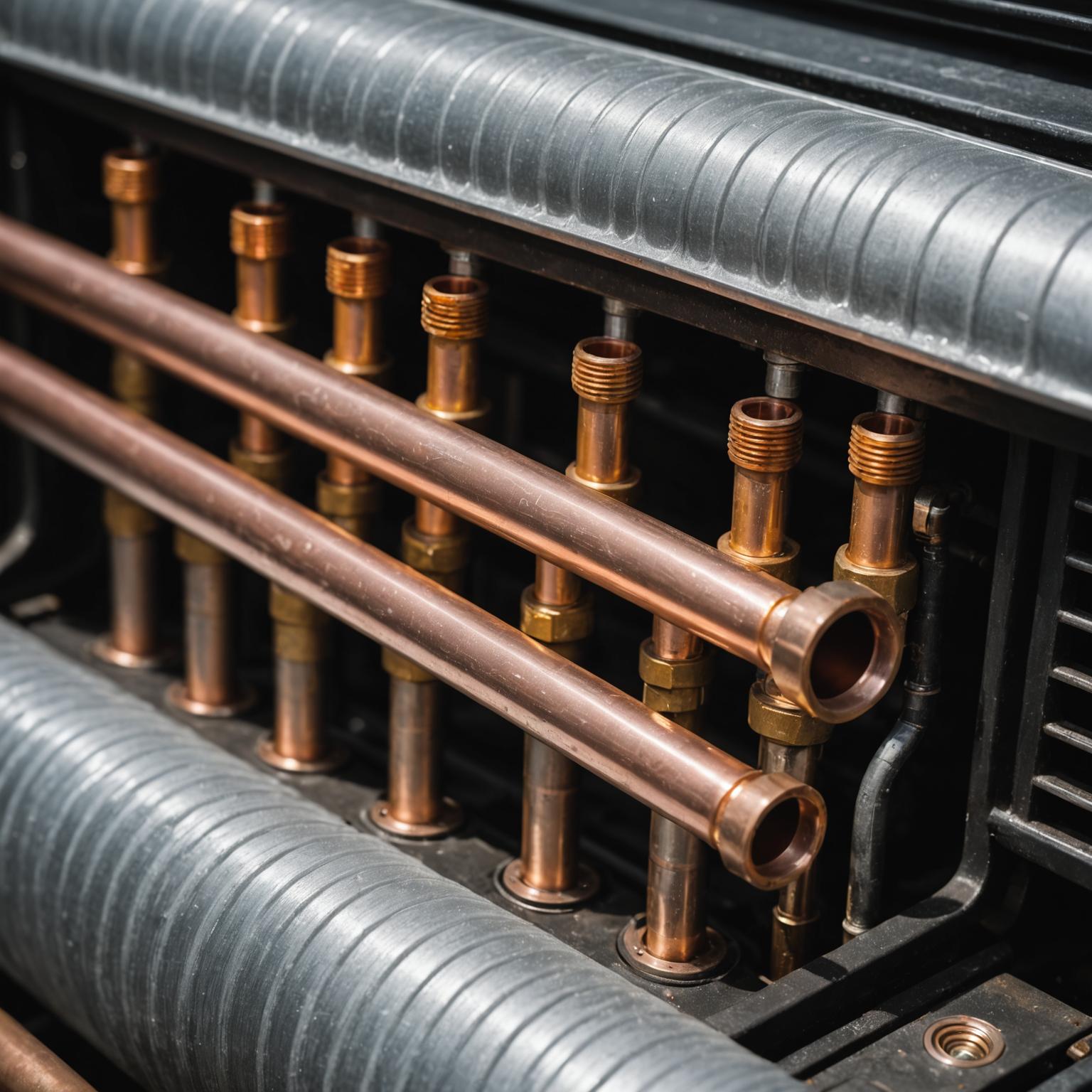 Air-conditioning evaporator and pipework being inspected during service