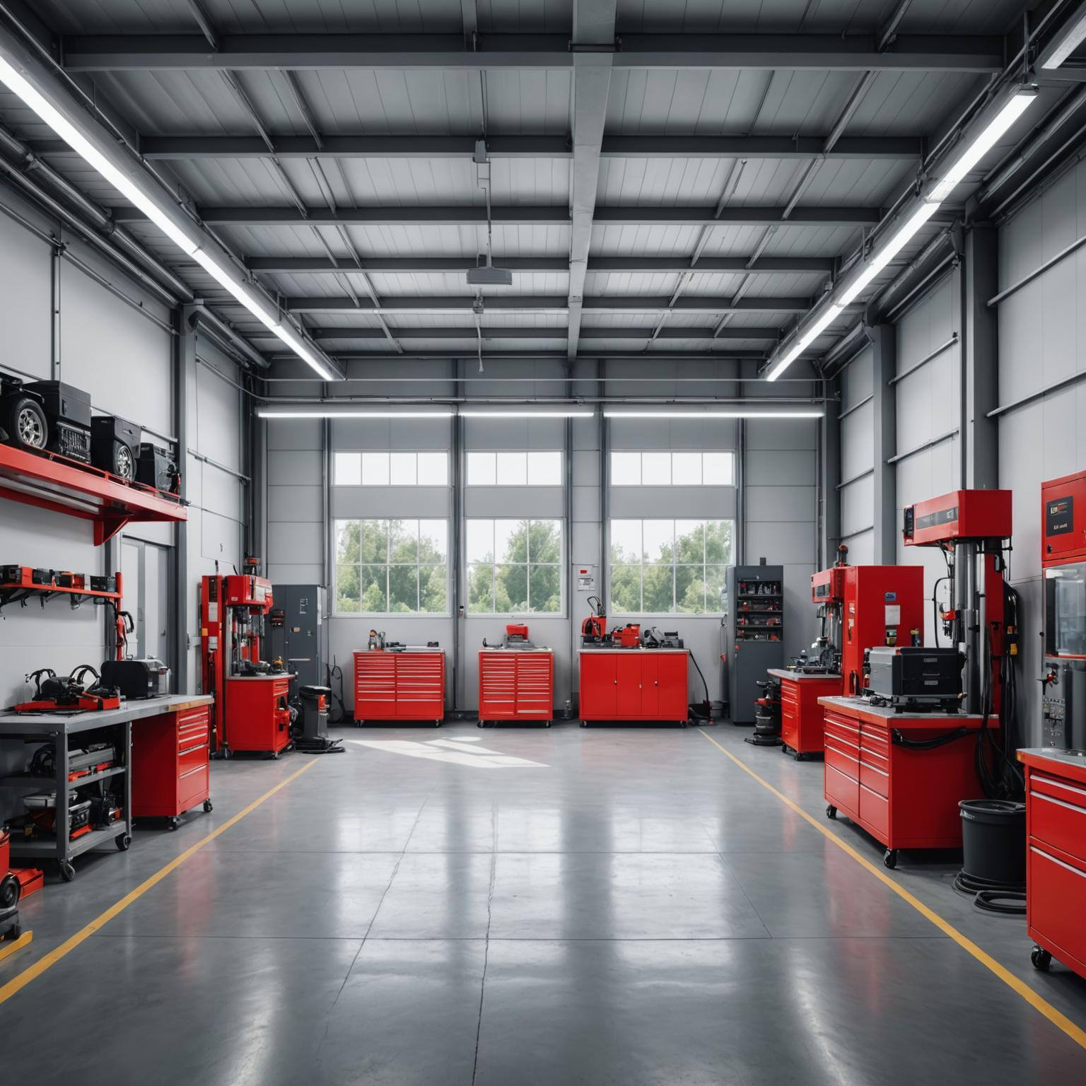 Wide view of the Undarix service floor with multiple lifts and a calm working environment